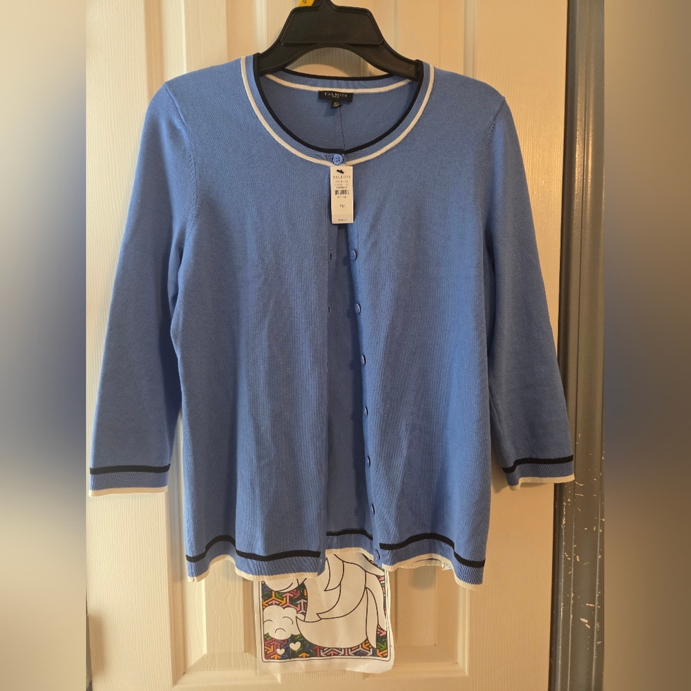 Talbots Blue Sweater with Black and White Accents